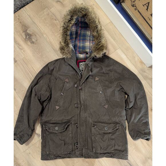 American Eagle Heavyweight Parka Military Field Jacket with Faux Fur Hood - Picture 6 of 16